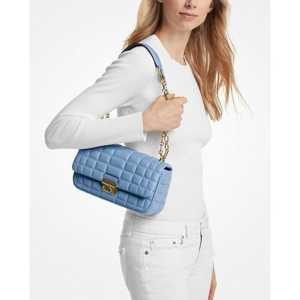 Michael Kors shoulder bag tribeca large quilted leather purse french blue